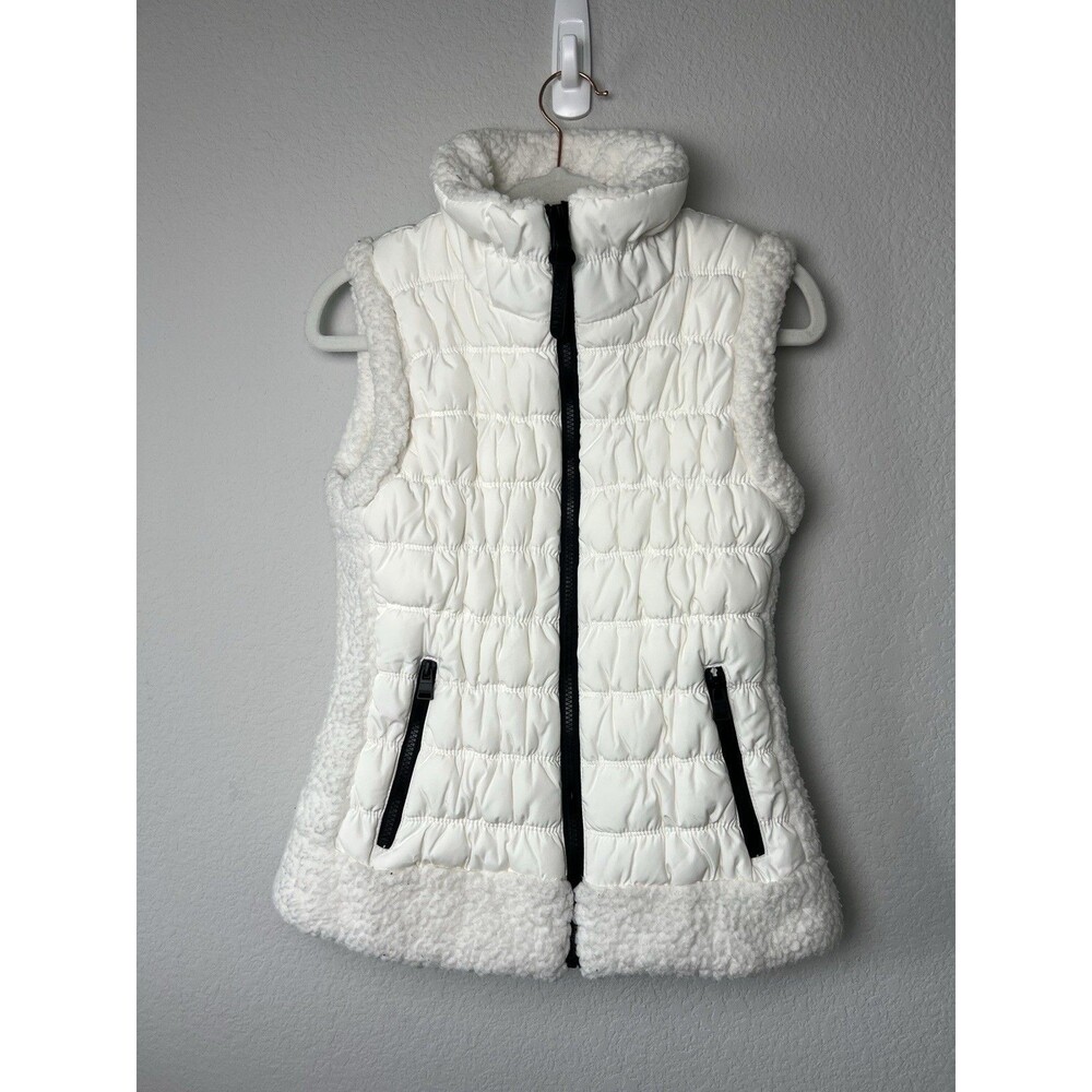 NWT Calvin Klein Womens Puffer Vest Sherpa Trim Full Zip White Size S⁠mall